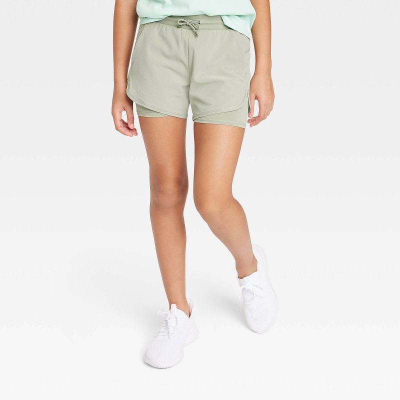 Girls' Double Layered Run Shorts - All In Motion™, 1 of 6