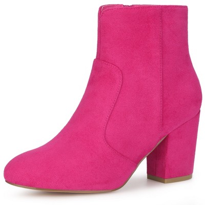Allegra K Women's Side Zip Round Toe Chunky Heels Ankle Boots
