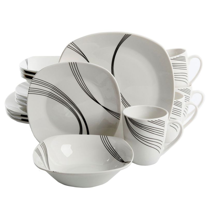 Gibson Curvation 16 Piece Soft Square Dinnerware Set in White, 4 of 9