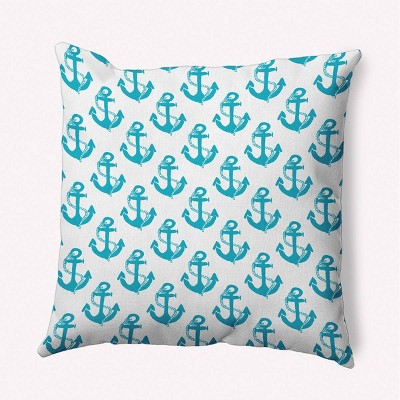 e by design Anchor Pattern Decorative Throw Pillow Turquoise Blue: Nautical Theme, Indoor Polyester Accent Pillow, Coastal Decor