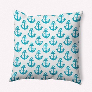 e by design Anchor Pattern Decorative Throw Pillow Turquoise Blue: Nautical Theme, Indoor Polyester Accent Pillow, Coastal Decor - 1 of 4