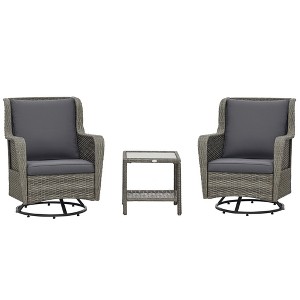 Patio Bistro Set, Porch Furniture with 360 Degree Rotation & Rocking Function, 28.25"x30.75"x36.25" - 1 of 4