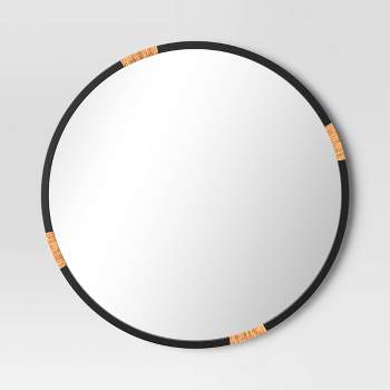30" Diameter Metal with Rattan Wrap Wall Mirror Black - Threshold™