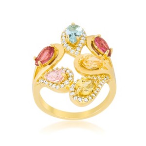 Slickblue Women's Multi-Color Ring – 18k Gold-Plated Cocktail Style with Pear Cut Cubic Zirconia, Size Options 5-10 - 1 of 4
