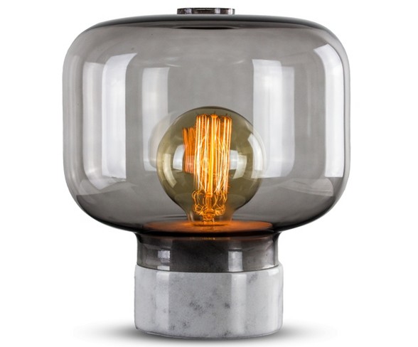 11" Glass Shade Marble Base Table Lamp - Crystal Art