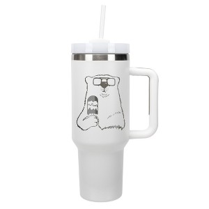 Elanze Designs 40 Ounce Travel Tumbler With Straw and Lid Stainless Steel Double Wall Insulated Ice Cream Polar Bear With Sunglasses White - 1 of 4