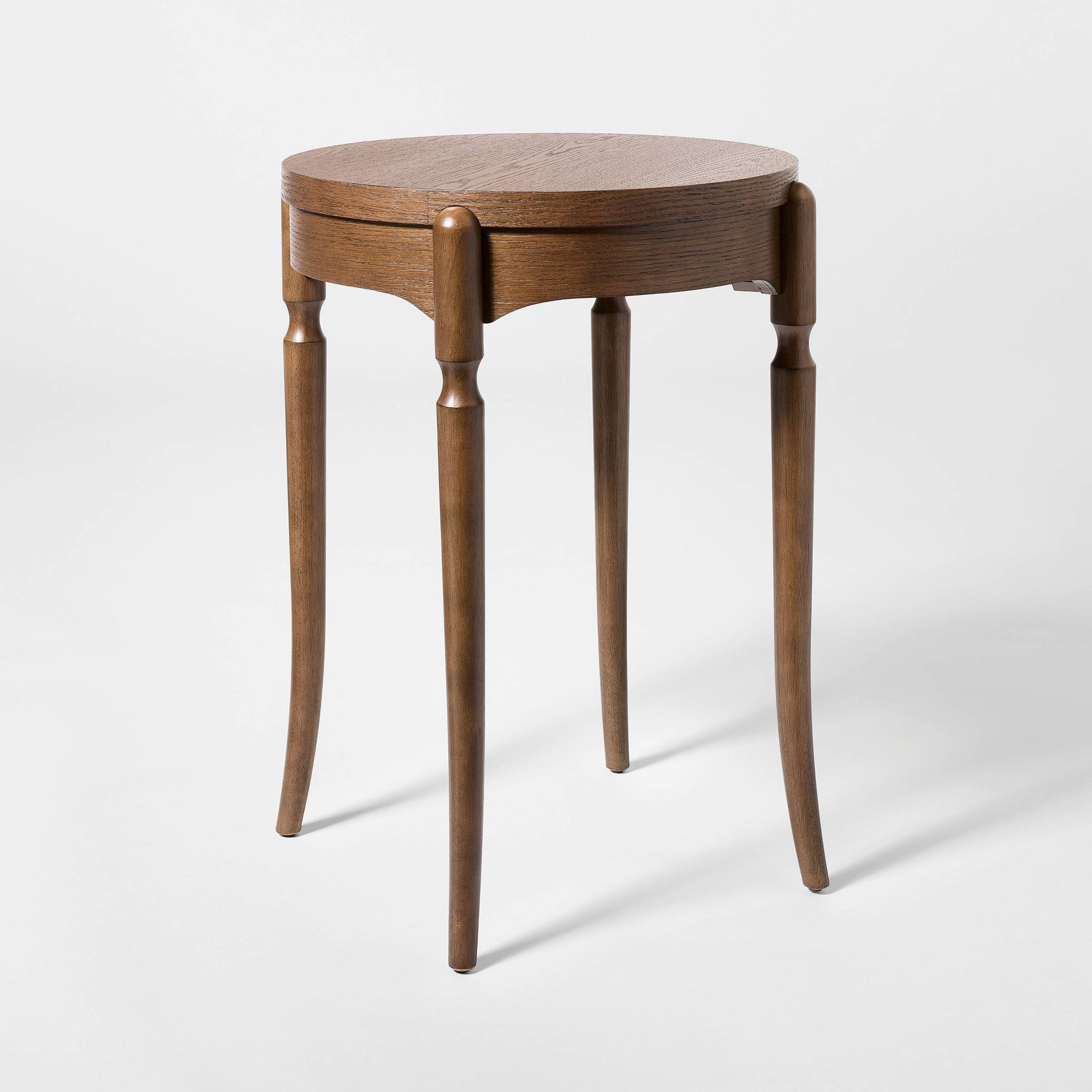 Cabriole Leg Round Side Table Dark Walnut Brown - Assembly Required