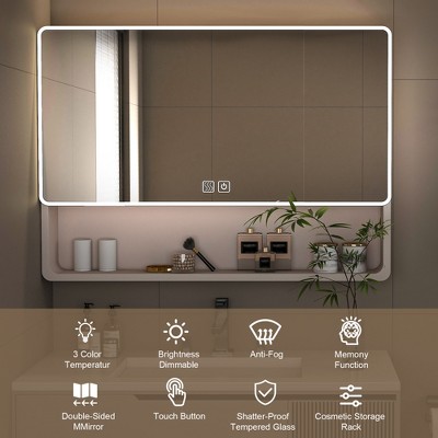 VYNXARIA 35"x28" Khaki Aluminum Medicine Cabinet Mirror with Storage & Defogging Feature