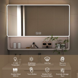 VYNXARIA 35"x28" Khaki Aluminum Medicine Cabinet Mirror with Storage & Defogging Feature - 1 of 4