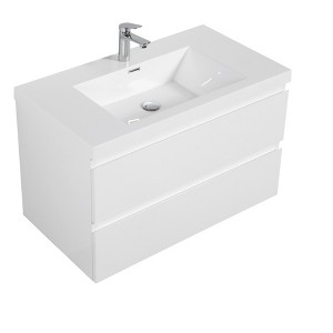 Bencmate Bathroom Storage Cabinets, Bathroom Vanity with Sink, Modern Wall Mounted Bathroom Storage Vanity Cabinet, White, 35.43"*19.69"*22.44" - 1 of 4