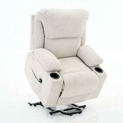 Remote Power Lift Heated Massage Recliner Chair for Seniors,37.4"W Corduroy Sofa with Cup Holder & Side Pockets for Living Room-Baofuwish