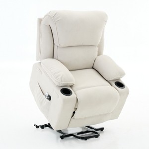 Remote Power Lift Heated Massage Recliner Chair for Seniors,37.4"W Corduroy Sofa with Cup Holder & Side Pockets for Living Room-Baofuwish - 1 of 4