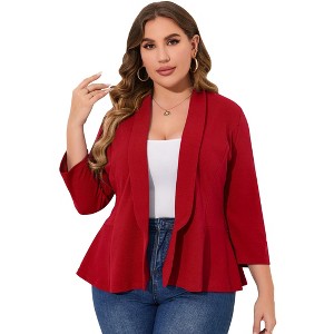 Women's Plus Size Blazer Notch Panel Work Business Casual Outfits Dressy Suit Jacket Peplum Blazers - 1 of 4