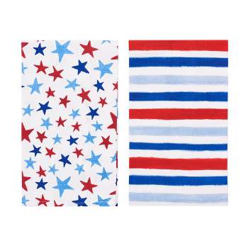 C&F Home Watercolor Red White and Blue Stars & Stripes Fourth of July Kitchen Towel Set of 2