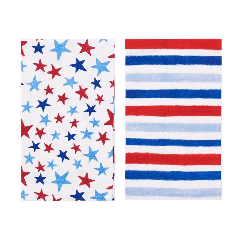 C&F Home Watercolor Red White and Blue Stars & Stripes Fourth of July Kitchen Towel Set of 2, 1 of 4