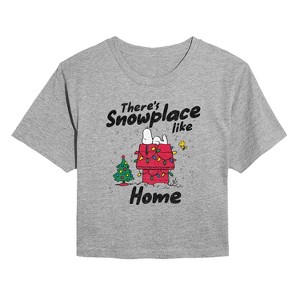 Women's - Peanuts - Theres Snowplace Like Home Cropped Graphic T-Shirt - 1 of 4