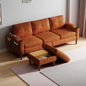 Convertible 3-Seater L-Shaped Sectional Sofa with Footstool, USB & Cup Holder - 1 of 4