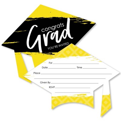 Big Dot of Happiness Yellow Grad - Best is Yet to Come - Shaped Fill-in Invitations - Yellow Grad Party Invitation Cards with Envelopes - Set of 12