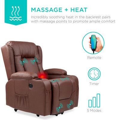 Brown Faux Leather Electric Power Lift Recliner with Heat and Massage