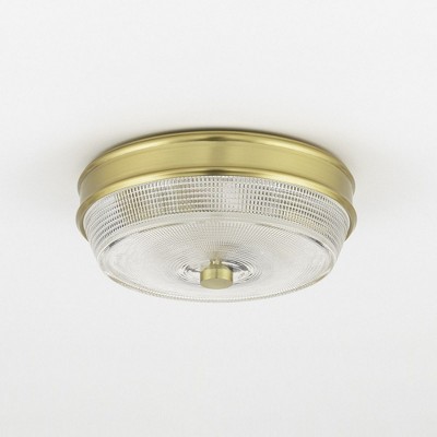 Aged Brass and Clear Glass 2-Light Flush Mount
