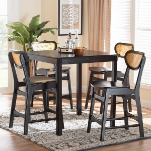 Baxton Studio Hesper Mid-Century Modern Wood and Rattan 5-Piece Pub Set - 1 of 4