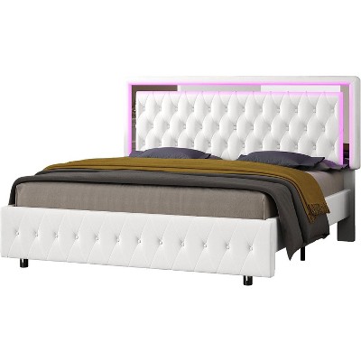 Bed Frame with Led Lights Headboard, Acrylic Mirror Accents