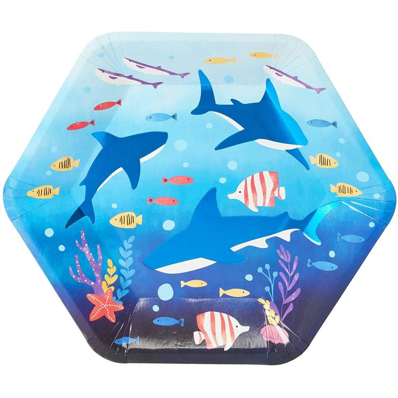 Blue Panda 48 Pack Blue Shark Disposable Paper Plates Hexagon 9 Inch for Kids Birthday Party Supplies & Decorations, 4 of 7