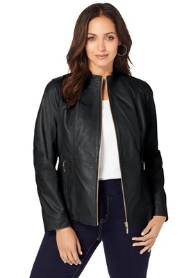 Jessica London Women's Plus Size Zip Front Leather Jacket