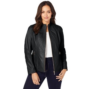Jessica London Women's Plus Size Zip Front Leather Jacket - 1 of 4