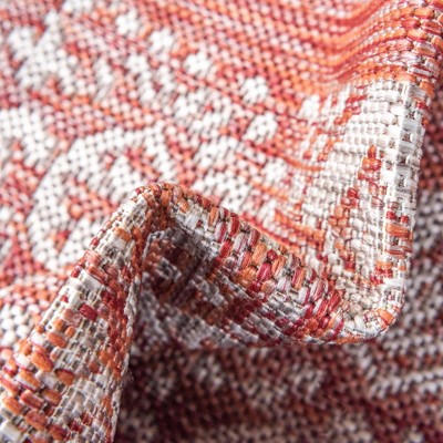 Rust Red and Ivory Synthetic Outdoor Rectangular Area Rug