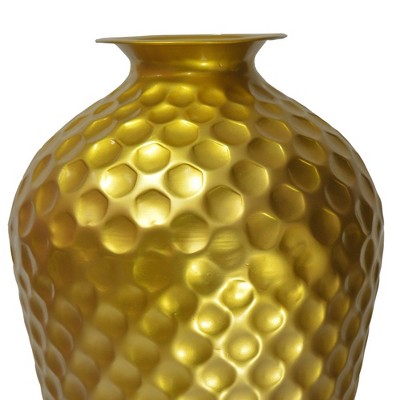 Elegant 25-Inch Gold Hammered Metal Floor Vase