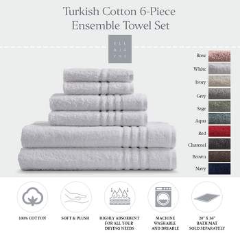 6pc Aegean 100% Turkish Cotton Bath Towel Set Aqua