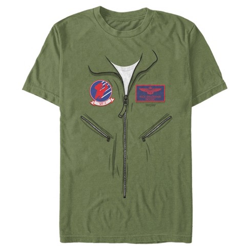 Men's Top Gun Nick Goose Bradshaw Costume T-Shirt - Military Green - 2X  Large