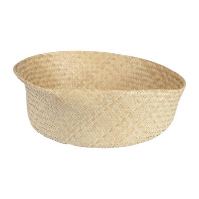 Natural Seagrass Round Collapsible Storage Basket with Handles