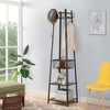 VECELO Freestanding Industrial Coat Rack with Metal Basket, 2 Shelves & 8 Dual Hooks – Entryway Hall Tree for Hats, Bags, and Scarves - 2 of 4