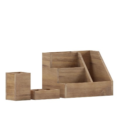 Flash Furniture Comerford 7-Compartment Wood Accessory Holder Set Rustic Brown 3 Piece