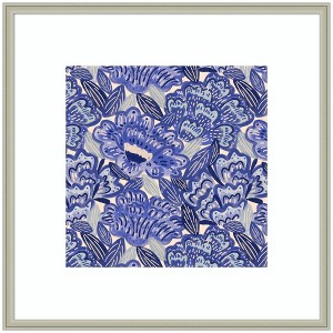 Kate and Laurel Framed Art Painted Flowers Blue by Carrie Cantwell, 34x34, Florence Silver - 1 of 4