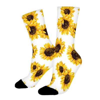 Floral Sunflower Women Printed Crew Socks Funny Funky Socks Soft Polyester Novelty Gifts for Artists Men