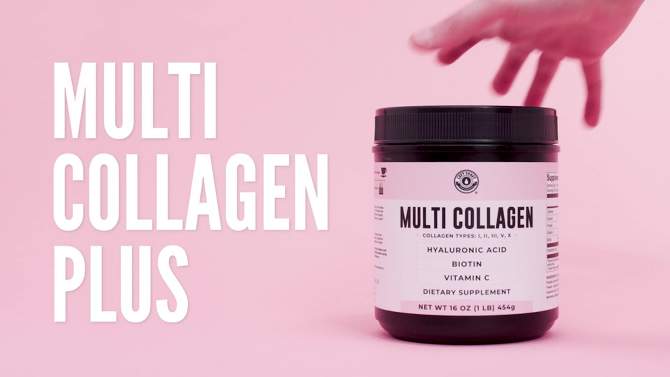Multi Collagen Peptides Powder with Biotin, Hydrolyzed Collagen Peptides For Skin Hair Nails Joints, Unflavored, Left Coast Performance, 16oz, 2 of 7, play video