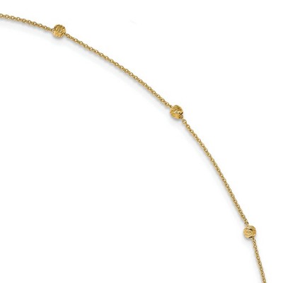 Black Bow Jewelry 14k Yellow Gold Diamond Cut 3mm Beaded Cable Chain Anklet, 10-11 Inch