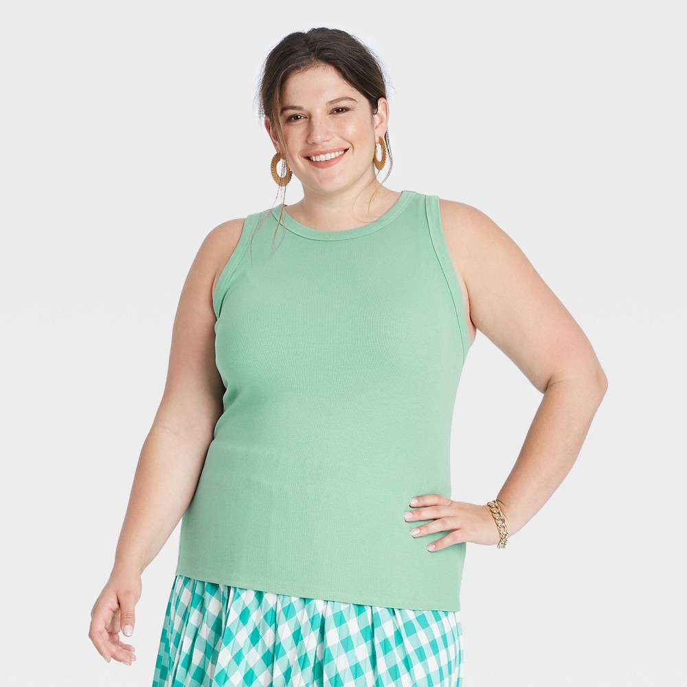 size 1X Women's Ribbed Tank Top - A New Day light green 