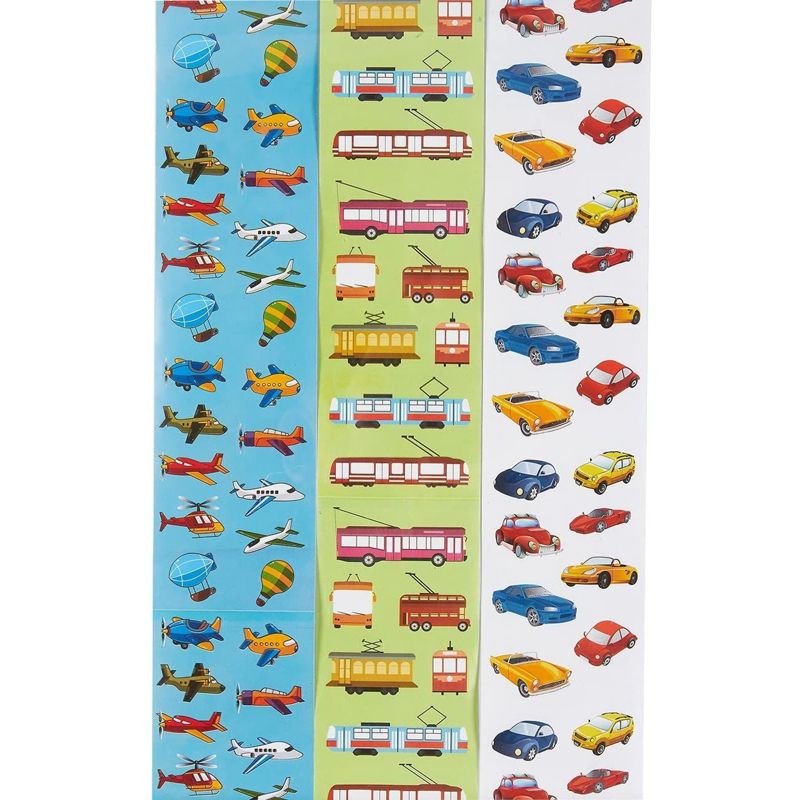 Juvale 9 Rolls 3000+ Transportation Stickers for Kids Birthday Party Favors, Spaceships Rockets Cars Trains Stickers, 5 of 9