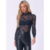 INSPIRE CHIC Women's See-Through Stretch Smocked High-Neck Long-Sleeve Lace Floral Blouse - 2 of 4