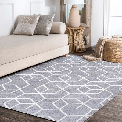 Mid-Century Geometric Flatweave Area Rug - White/Gray, 4' x 6'