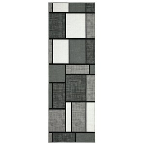 2 x 6 ft Polyester Light Blue Rectangular Hallway Bathroom Entryway Kitchen Office Foldable Block Printed Modern Washable Area Rug - 1 of 4