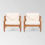 Aston 2pk Acacia Wood Mid-Century Modern Club Chairs - Teak/Cream - Christopher Knight Home