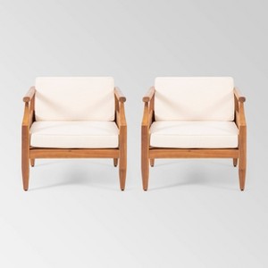 Aston 2pk Acacia Wood Mid-Century Modern Club Chairs: Weather-Resistant Patio Seating - Christopher Knight Home - 1 of 4