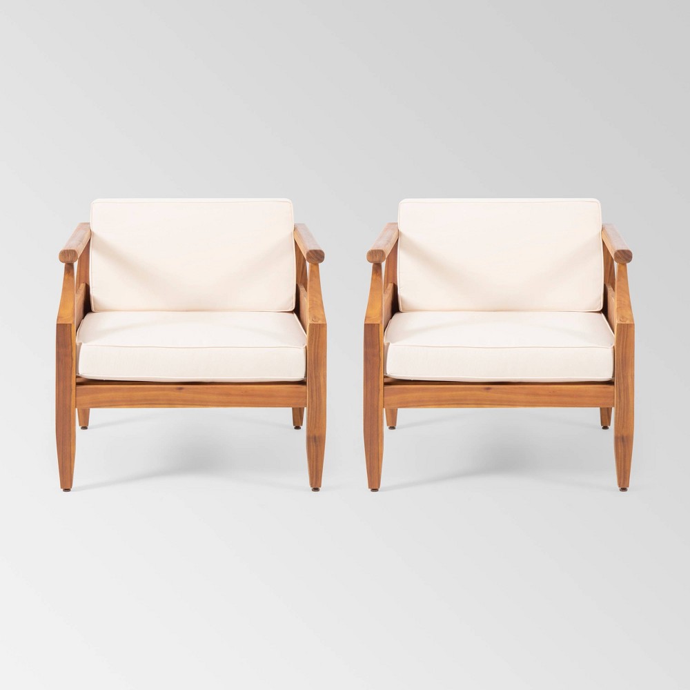 Photos - Garden Furniture Aston 2pk Acacia Wood Mid-Century Modern Club Chairs - Teak/Cream - Christ