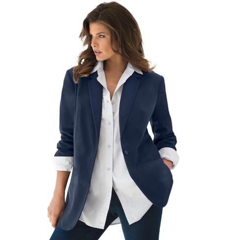 Roaman s Women s Plus Size Boyfriend Blazer 24 W Navy