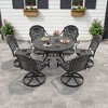 7-Piece Round Cast Aluminum Outdoor Patio Dining Set with Swivel Chairs & Blue Cushions & Umbrella Hole - 3 of 4